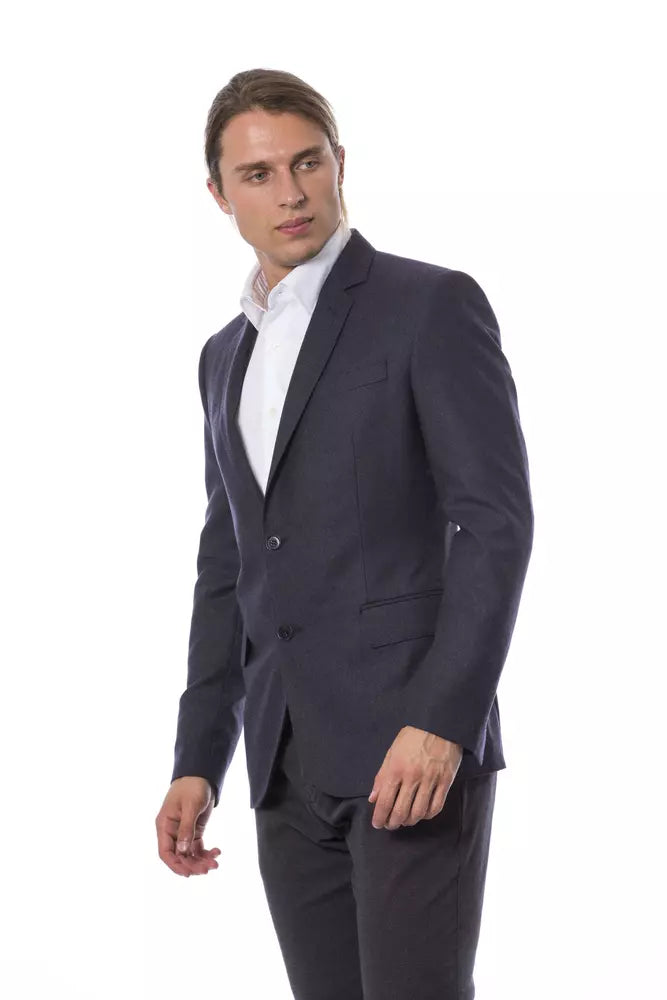 Eleganter blauer einreihiger Blazer aus Wolle