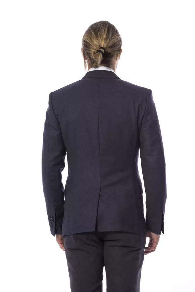 Eleganter blauer einreihiger Blazer aus Wolle
