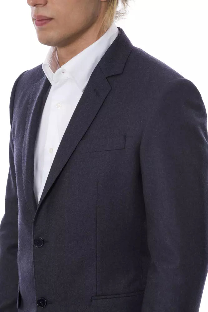 Eleganter blauer einreihiger Blazer aus Wolle