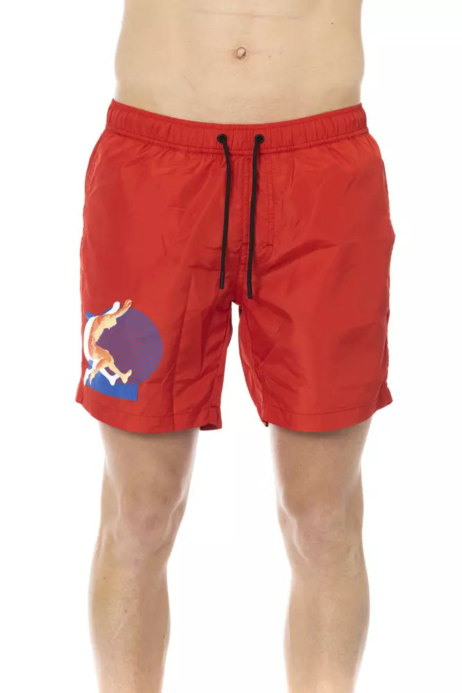 Rote Polyester-Badeshorts für Herren