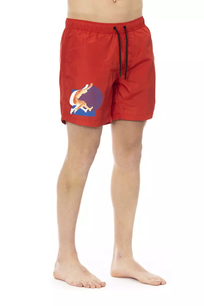 Rote Polyester-Badeshorts für Herren