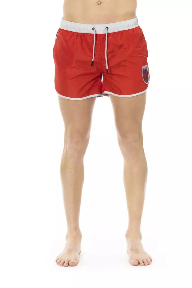 Rote Polyester-Badeshorts für Herren
