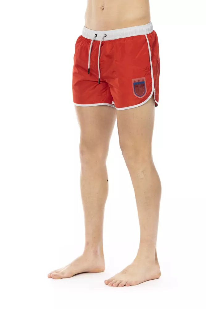 Rote Polyester-Badeshorts für Herren