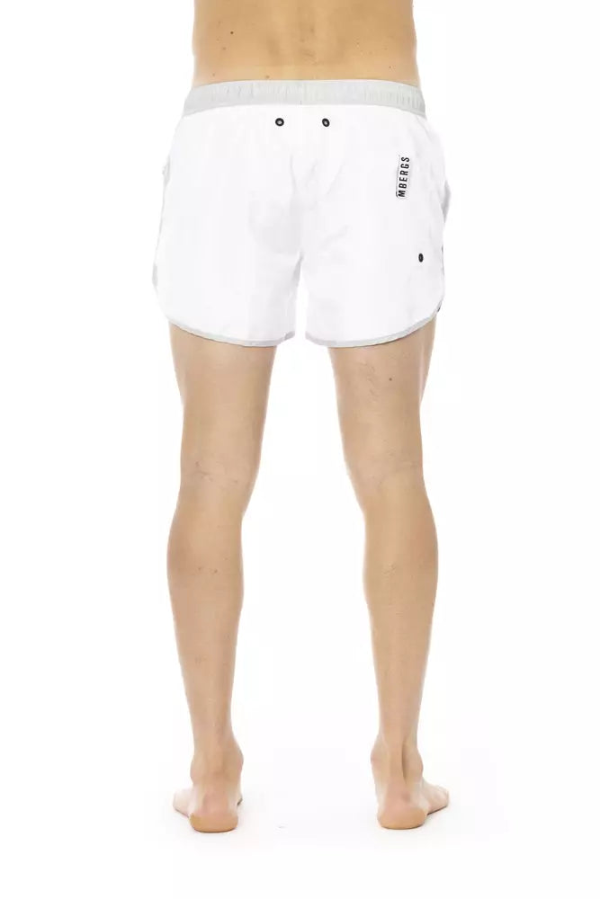 Weiße Polyester-Badeshorts für Herren