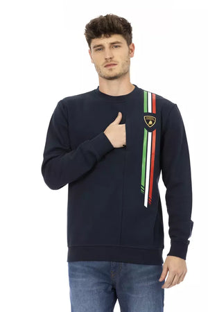 Blauer Herrenpullover aus Baumwolle mit Brusttasche