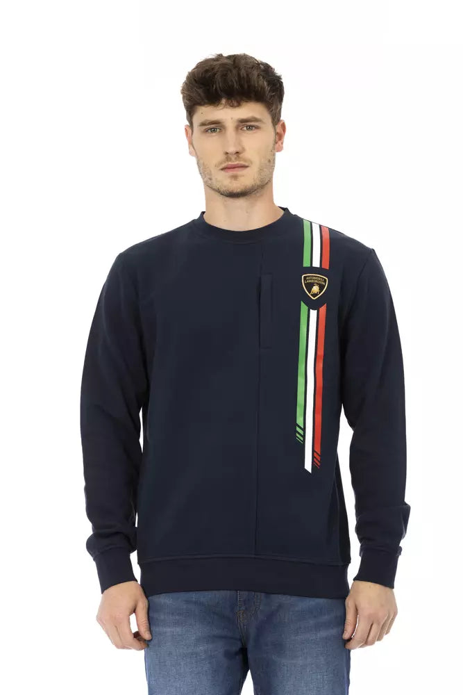 Blue Cotton Men Sweater with Chest Pocket