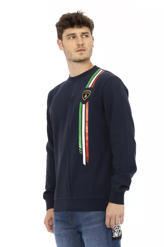 Blue Cotton Men Sweater with Chest Pocket