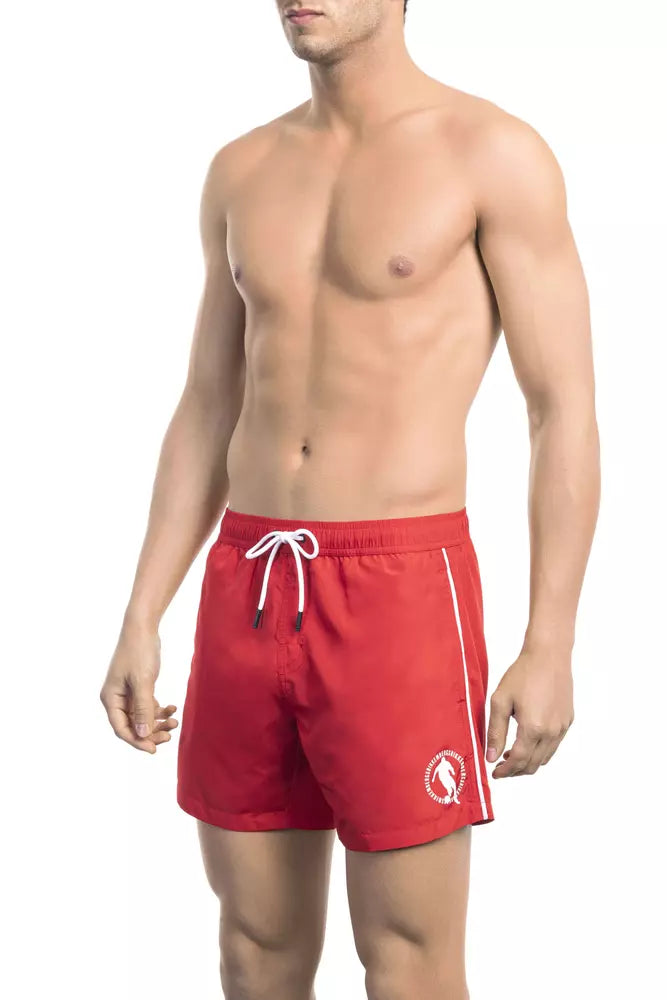 Rote Polyester-Badeshorts für Herren
