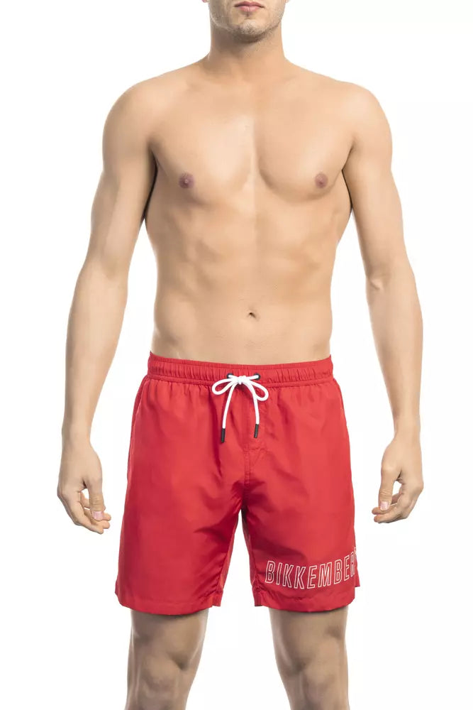 Rote Polyester-Badeshorts für Herren