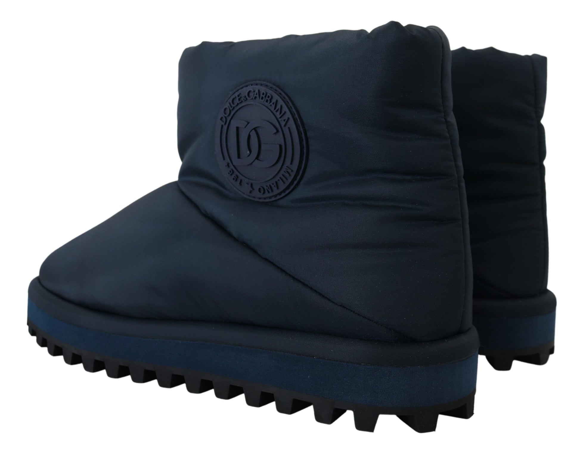 Blaue Nylonstiefel, gepolsterte Schuhe mit halbhoher Wadenhöhe