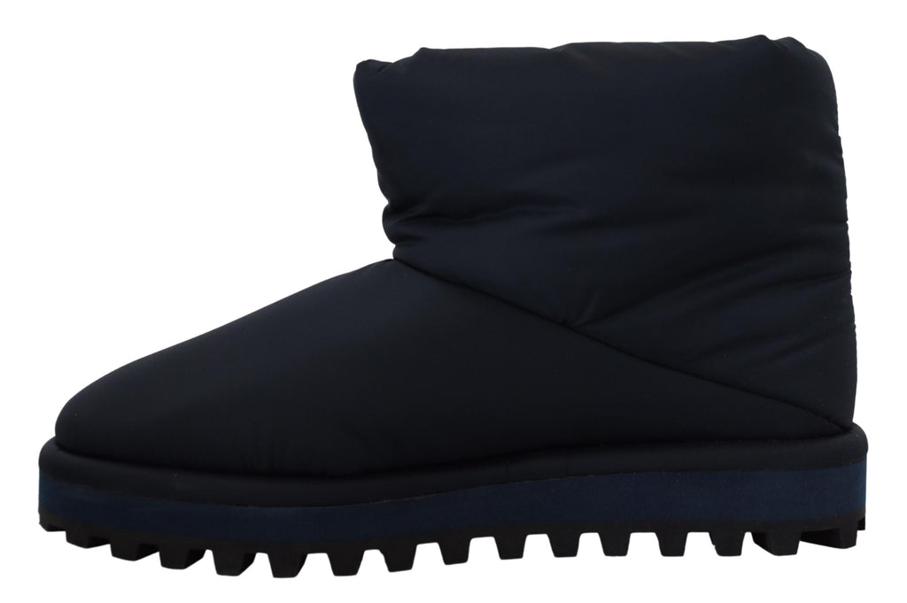 Blaue Nylonstiefel, gepolsterte Schuhe mit halbhoher Wadenhöhe