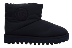 Blaue Nylonstiefel, gepolsterte Schuhe mit halbhoher Wadenhöhe
