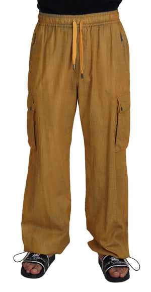 Braune Cargohose aus Leinen mit Kordelzug