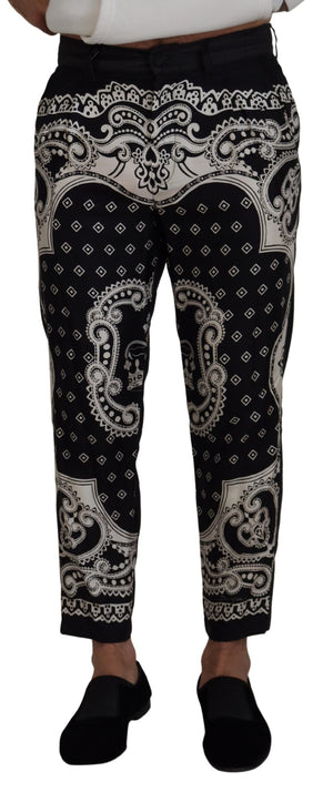 Schwarze Seidenhose mit Bandana-Print