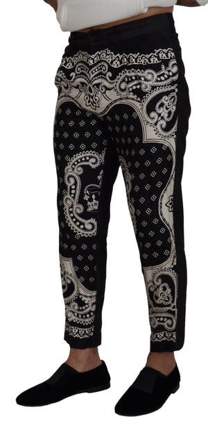 Schwarze Seidenhose mit Bandana-Print