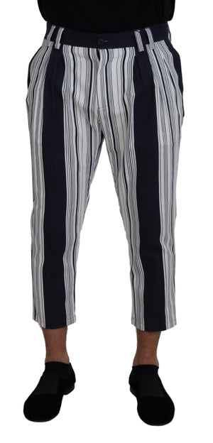 Weiße, gestreifte Cropped-Hose aus Baumwolle