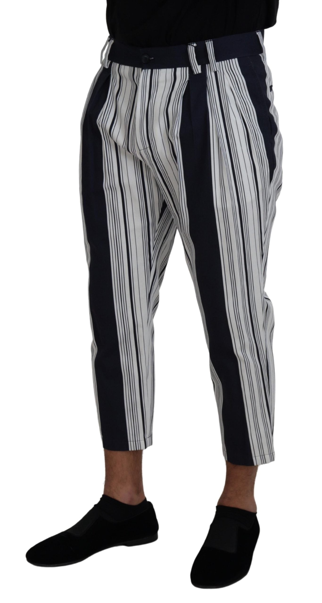Weiße, gestreifte Cropped-Hose aus Baumwolle