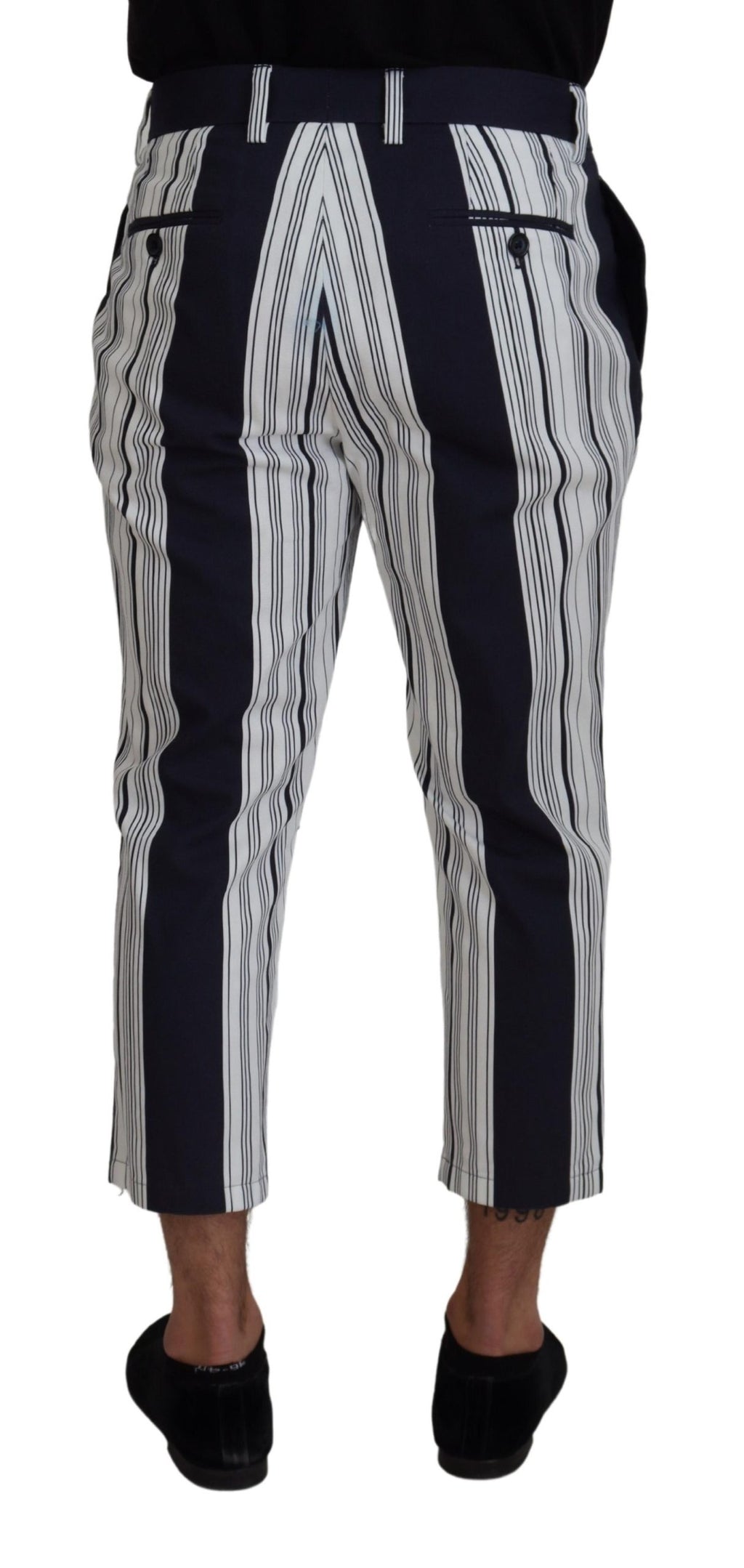 Weiße, gestreifte Cropped-Hose aus Baumwolle