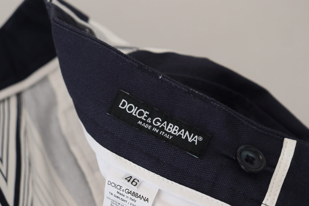 Weiße, gestreifte Cropped-Hose aus Baumwolle