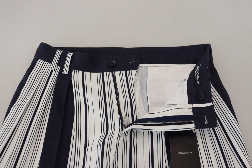 Weiße, gestreifte Cropped-Hose aus Baumwolle