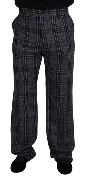 Grau karierte Herrenhose mit mittlerer Taille