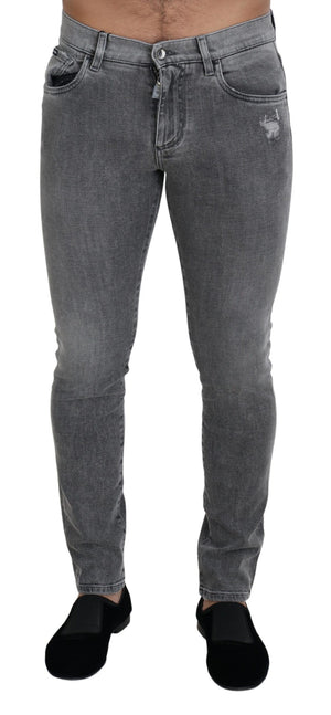Graue Skinny-Jeans aus verwaschener Baumwolle