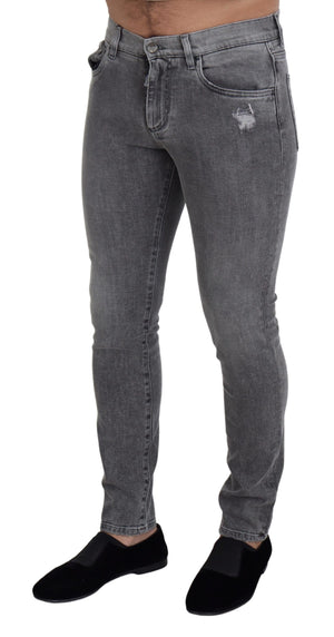 Graue Skinny-Jeans aus verwaschener Baumwolle