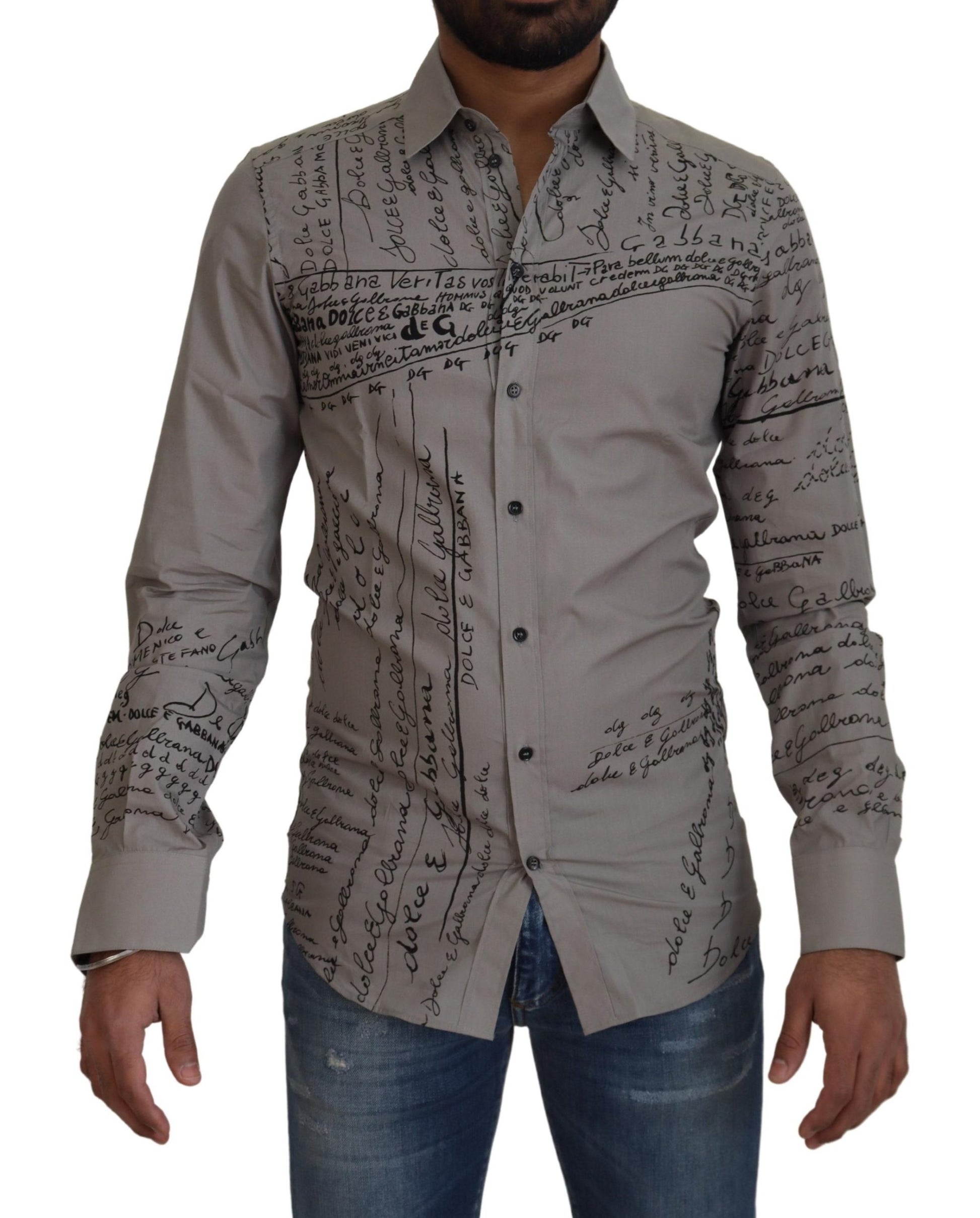 Graues, bedrucktes Slim-Fit-Kleid aus Baumwolle GOLD