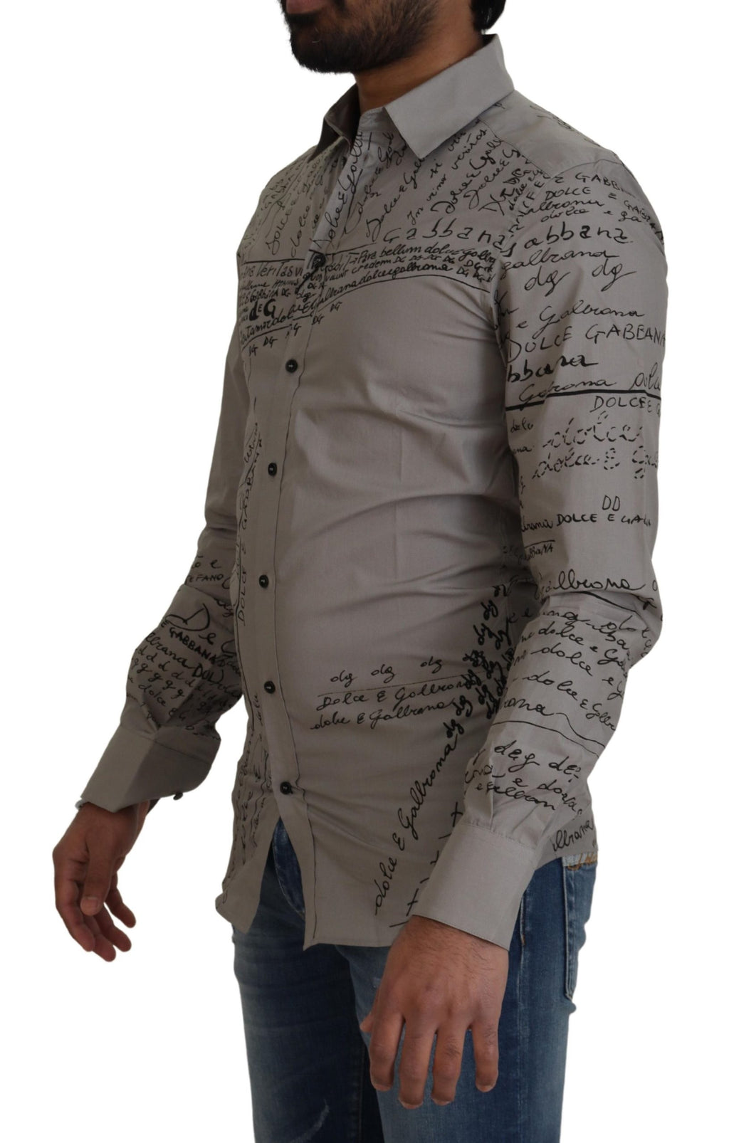 Graues, bedrucktes Slim-Fit-Kleid aus Baumwolle GOLD