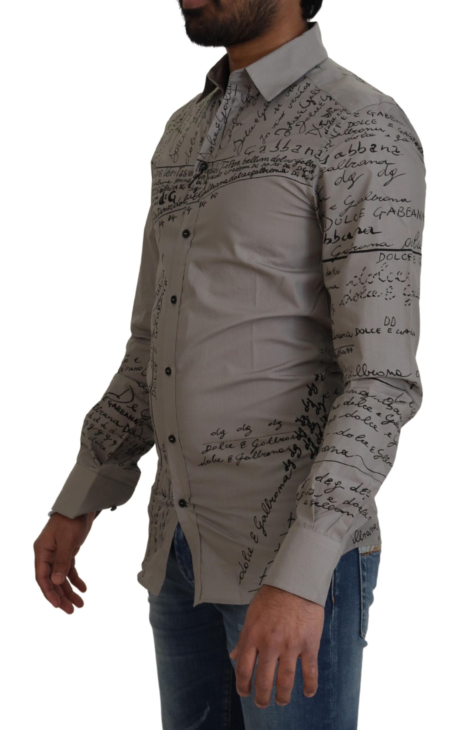 Graues, bedrucktes Slim-Fit-Kleid aus Baumwolle GOLD