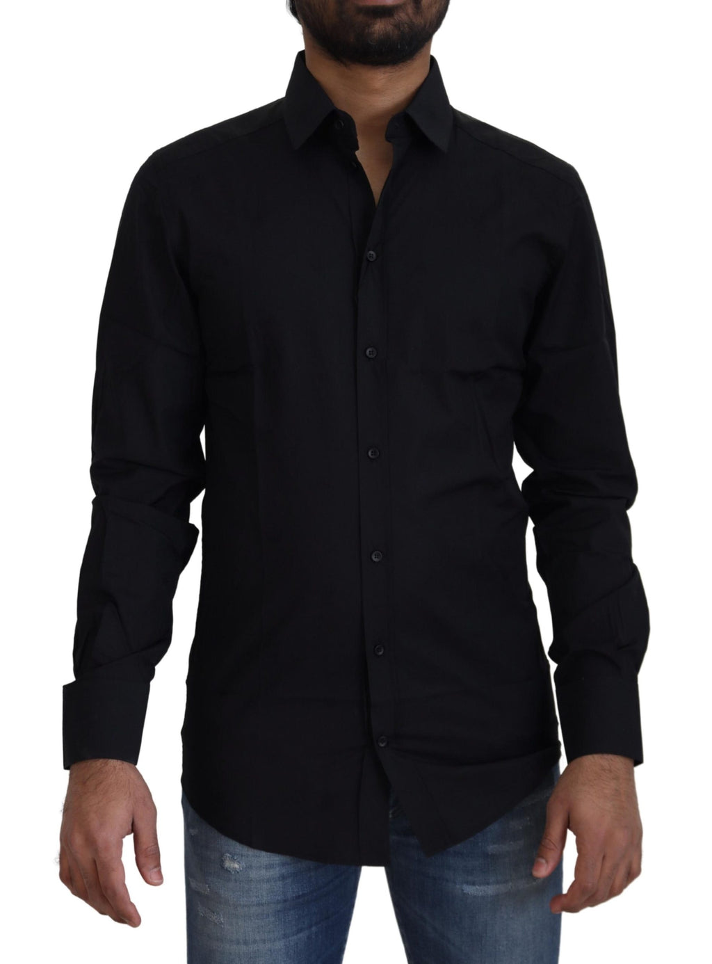 Schwarzes Slim Fit-Hemd aus Baumwolle mit GOLD-Print