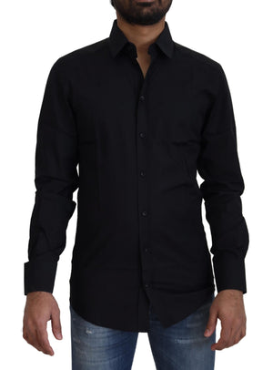 Schwarzes Slim Fit-Hemd aus Baumwolle mit GOLD-Print