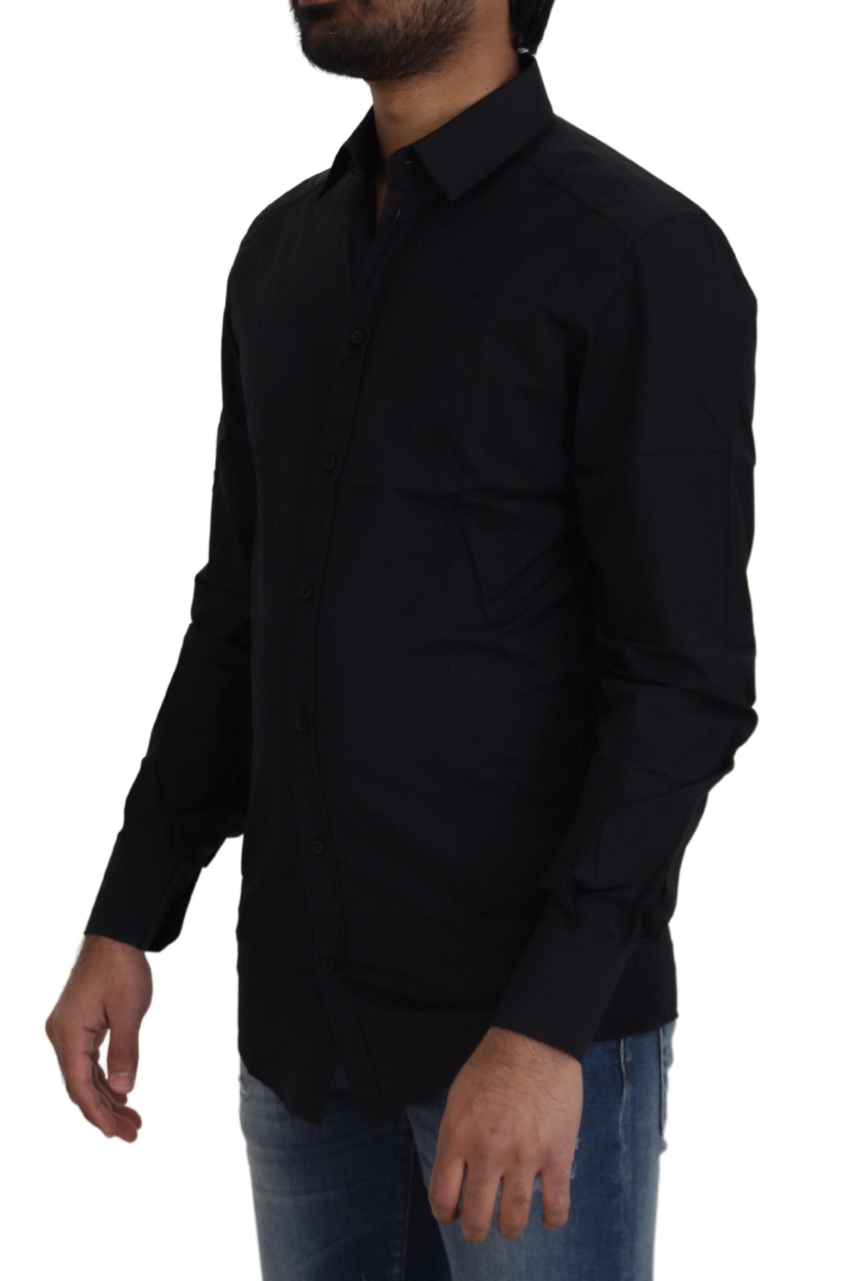 Schwarzes Slim Fit-Hemd aus Baumwolle mit GOLD-Print