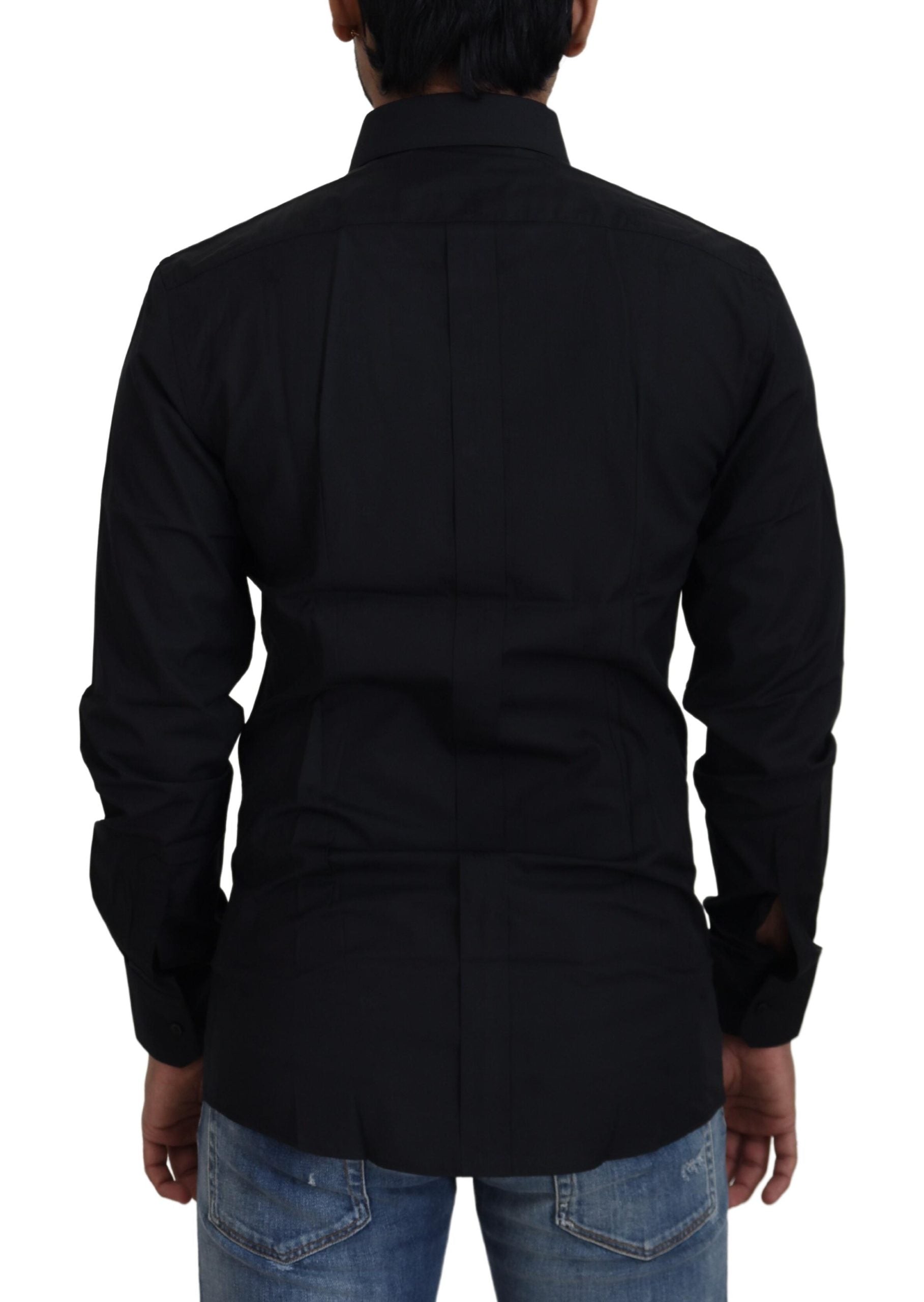 Schwarzes Slim Fit-Hemd aus Baumwolle mit GOLD-Print