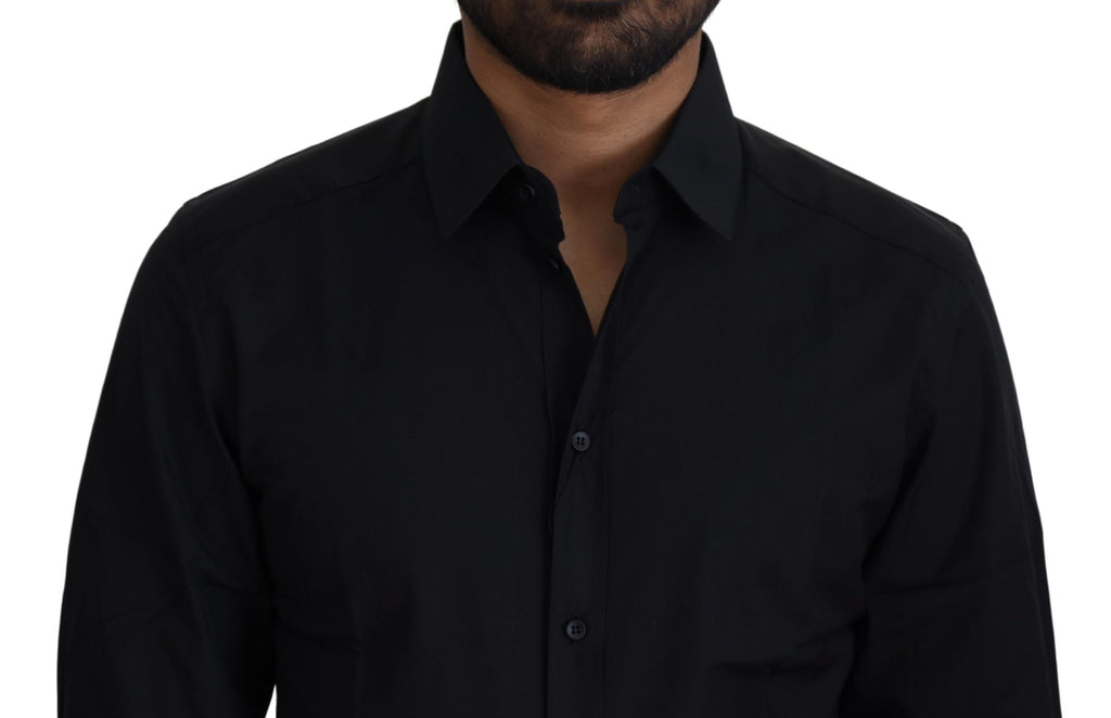 Schwarzes Slim Fit-Hemd aus Baumwolle mit GOLD-Print