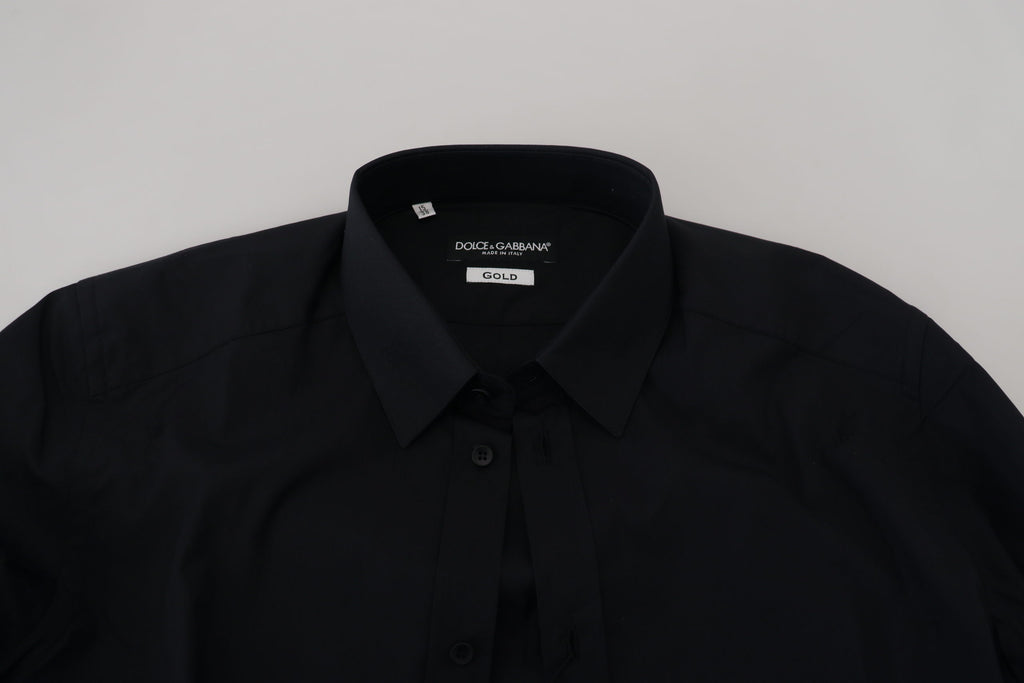 Schwarzes Slim Fit-Hemd aus Baumwolle mit GOLD-Print