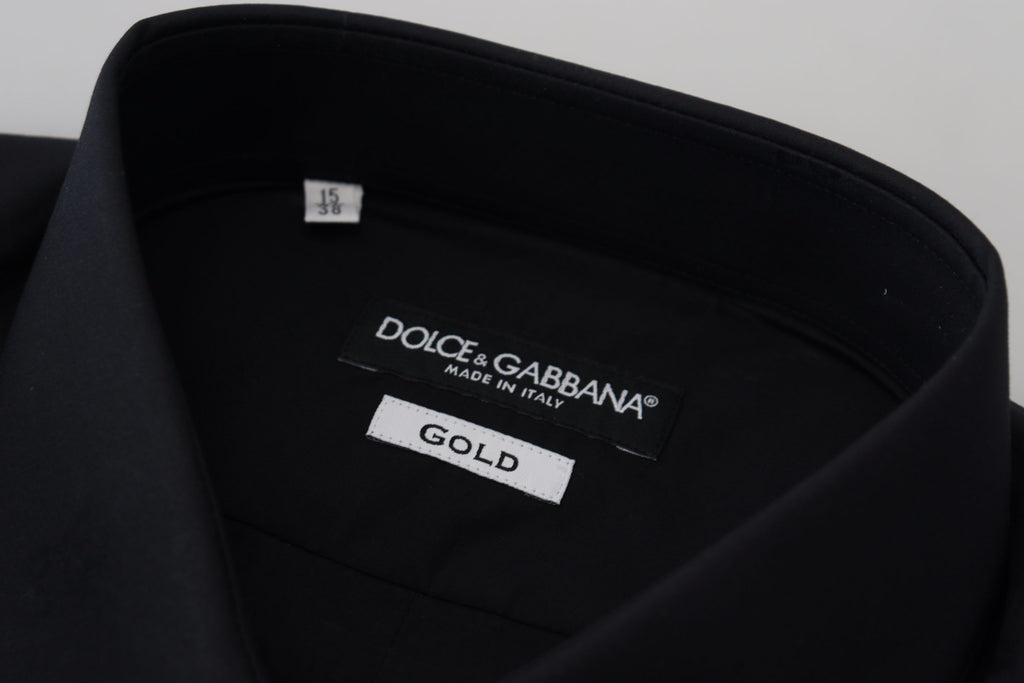 Schwarzes Slim Fit-Hemd aus Baumwolle mit GOLD-Print