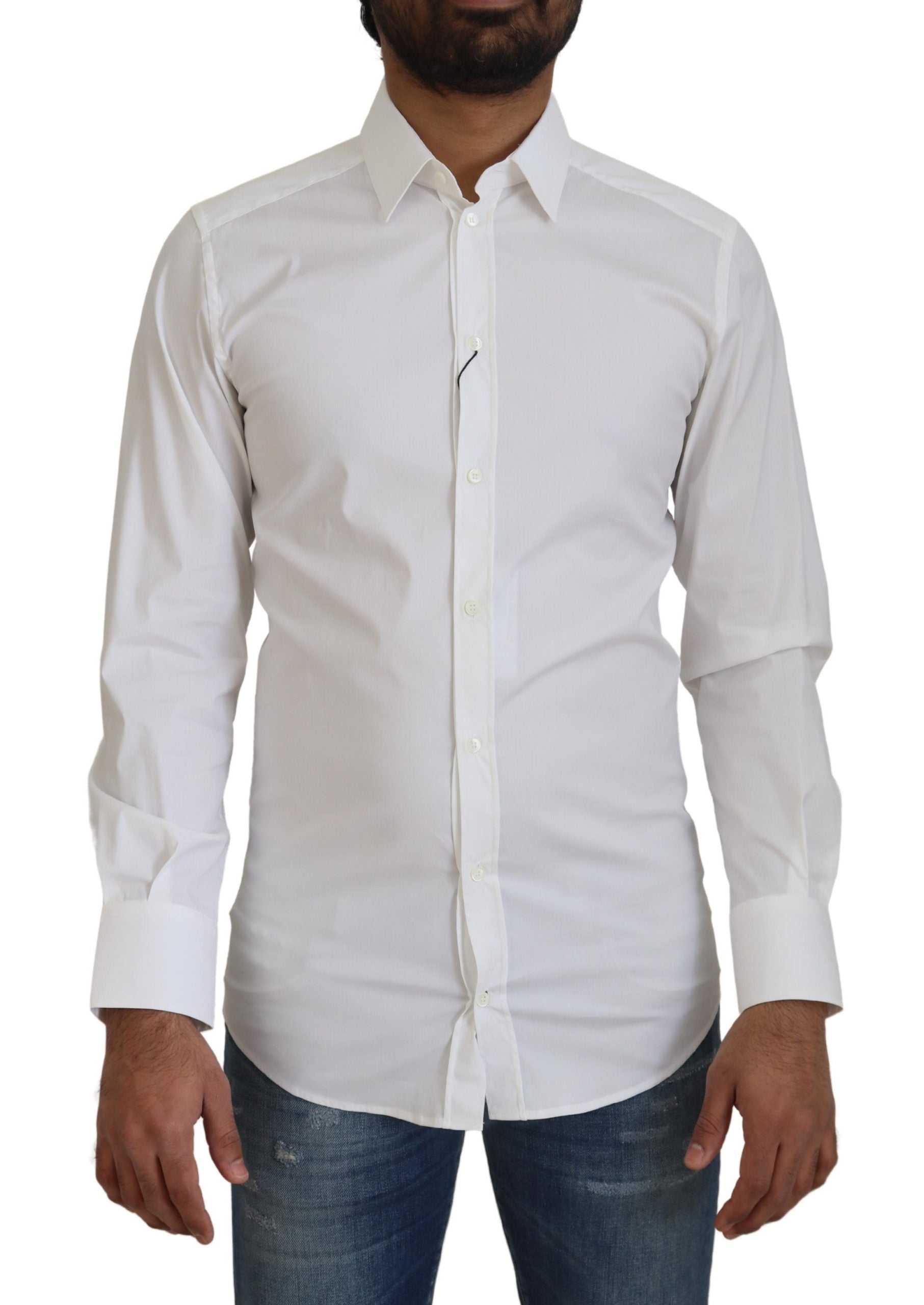 Weißes Slim Fit-Hemd aus Baumwolle mit GOLD-Print