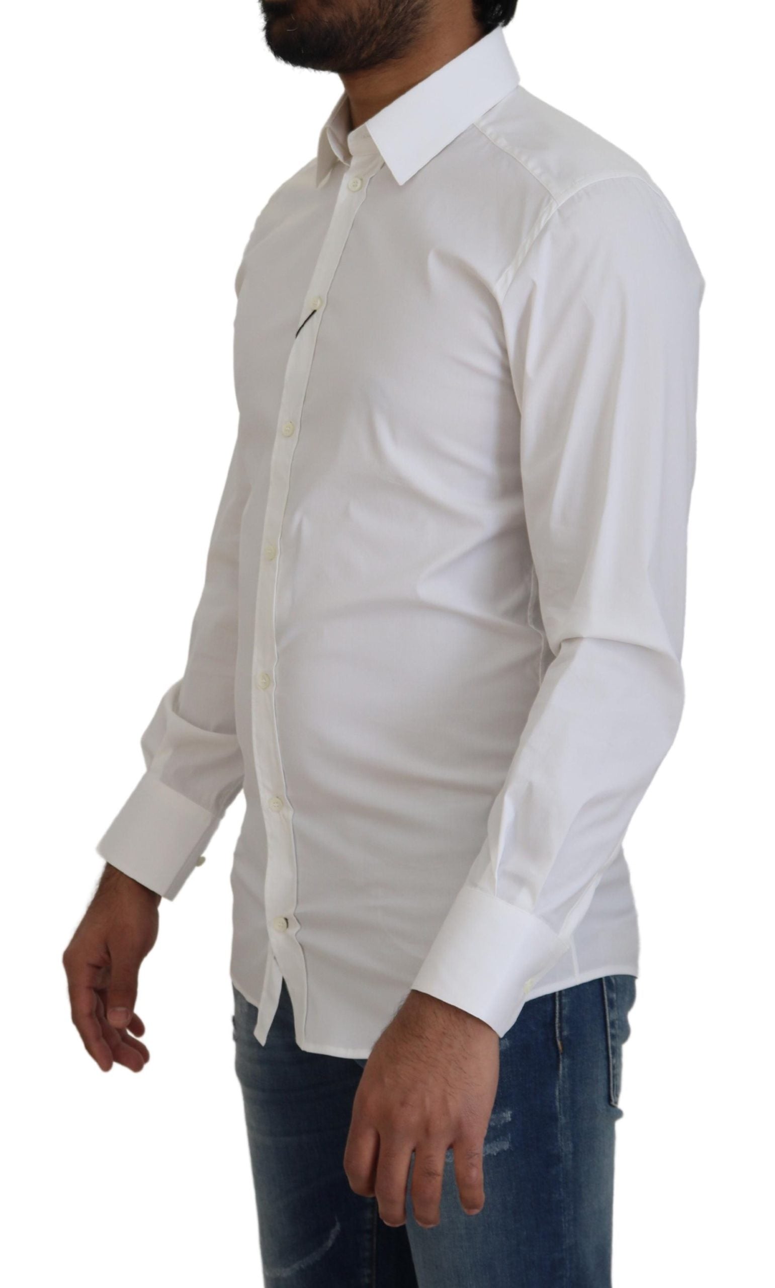 Weißes Slim Fit-Hemd aus Baumwolle mit GOLD-Print