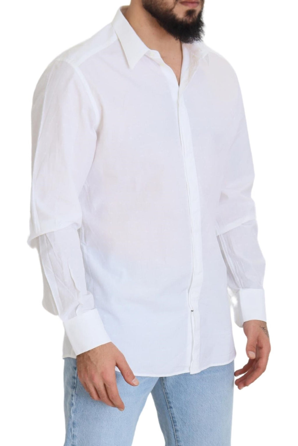 Weißes Slim Fit-Hemd aus Baumwolle mit GOLD-Print