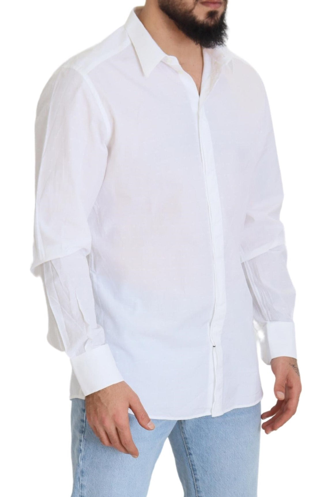 Weißes Slim Fit-Hemd aus Baumwolle mit GOLD-Print