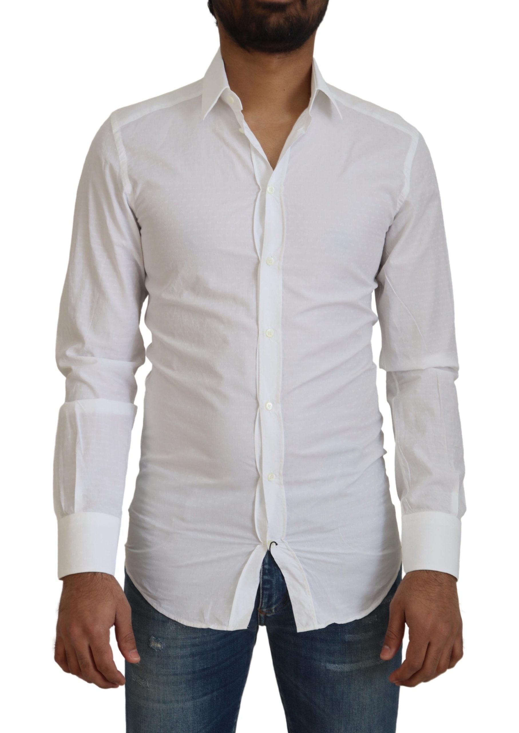 Weißes Slim Fit-Hemd aus Baumwolle mit GOLD-Print