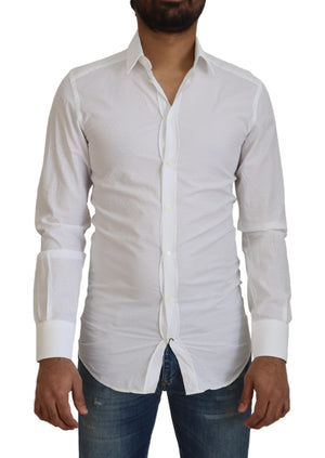 Weißes Slim Fit-Hemd aus Baumwolle mit GOLD-Print
