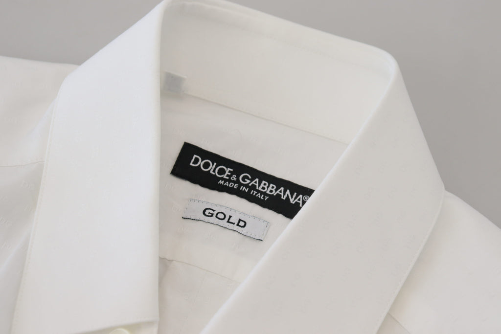 Weißes Slim Fit-Hemd aus Baumwolle mit GOLD-Print