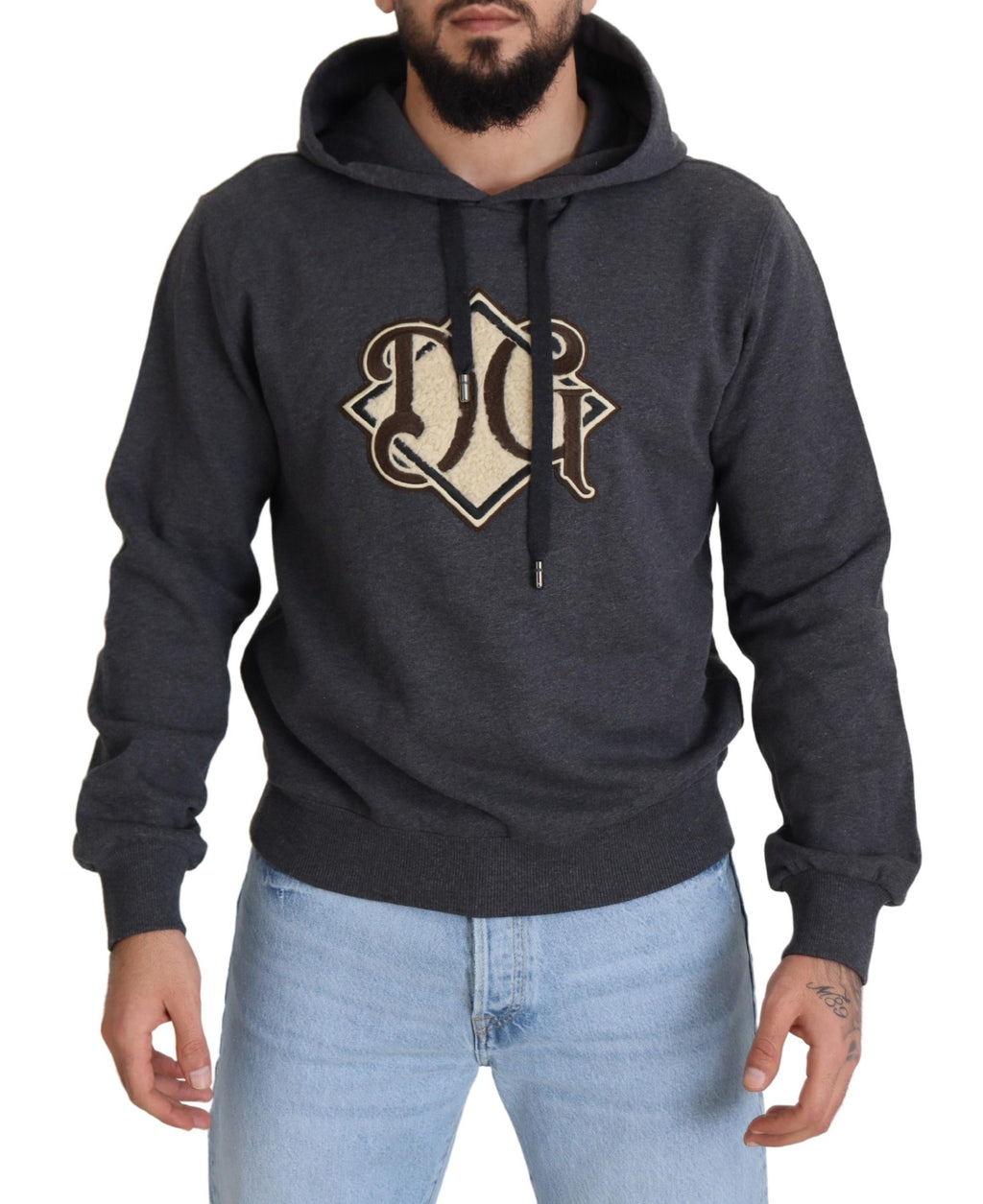 Graues Kapuzen-Sweatshirt aus Baumwolle mit Logo