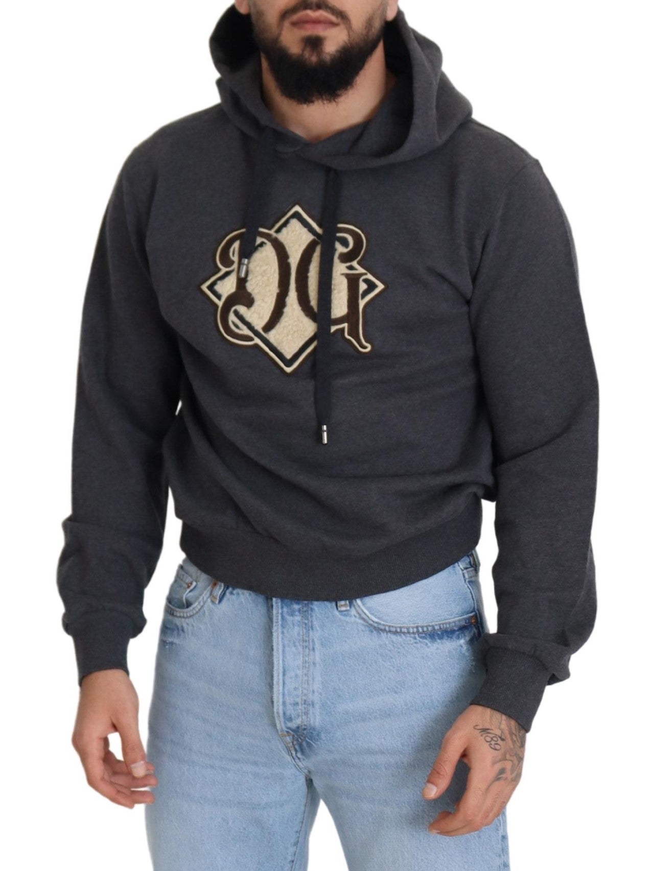 Graues Kapuzen-Sweatshirt aus Baumwolle mit Logo
