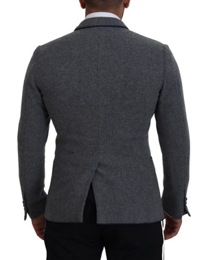 Grauer Slim Fit Blazer aus Wolle mit Rosen
