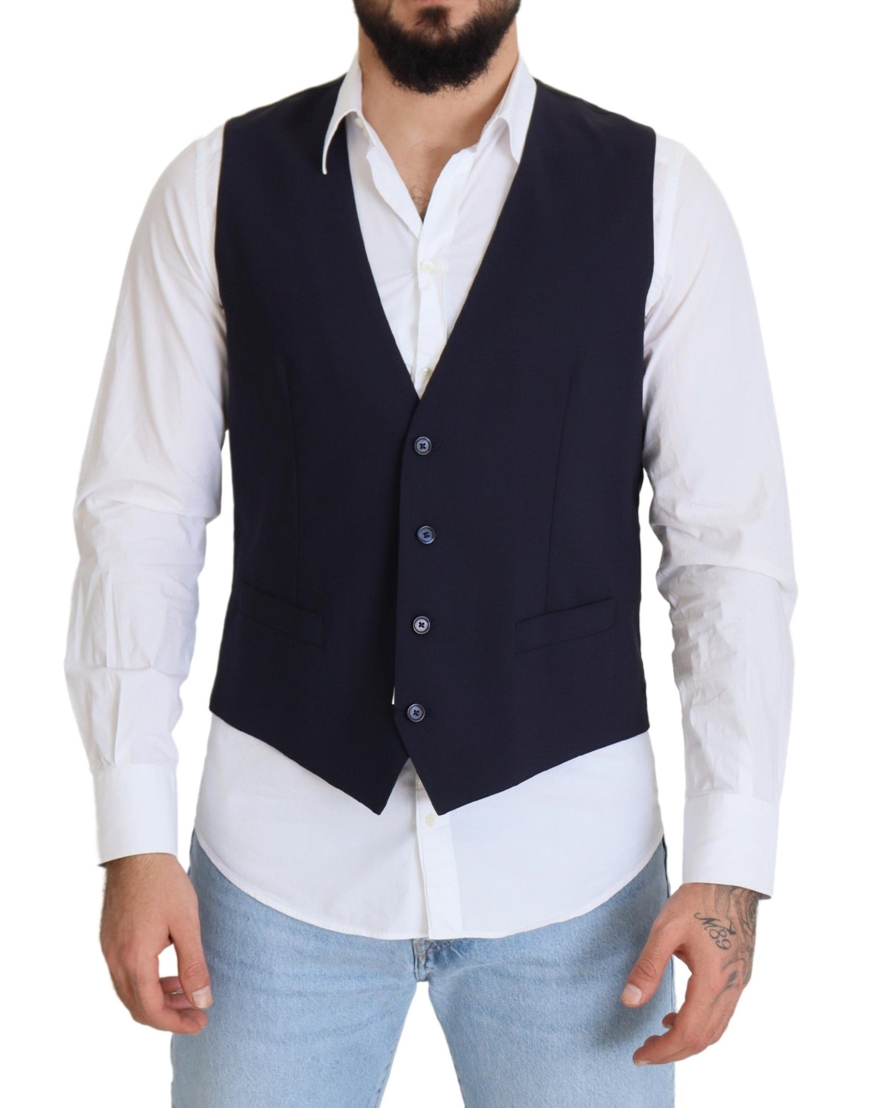 Dunkelblaue Weste aus Wollstretch