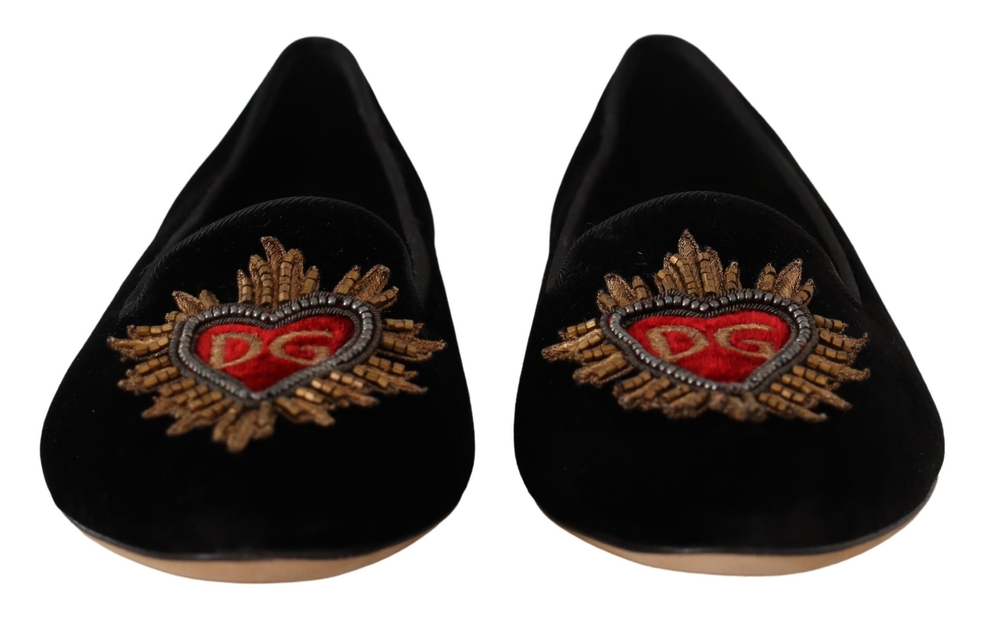 Schwarze Slipper mit Herz-Jesu-Patch