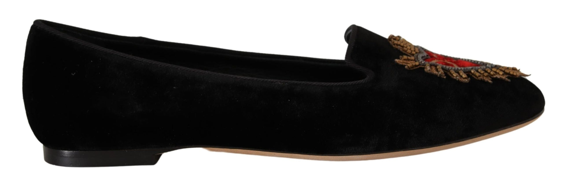 Schwarze Slipper mit Herz-Jesu-Patch